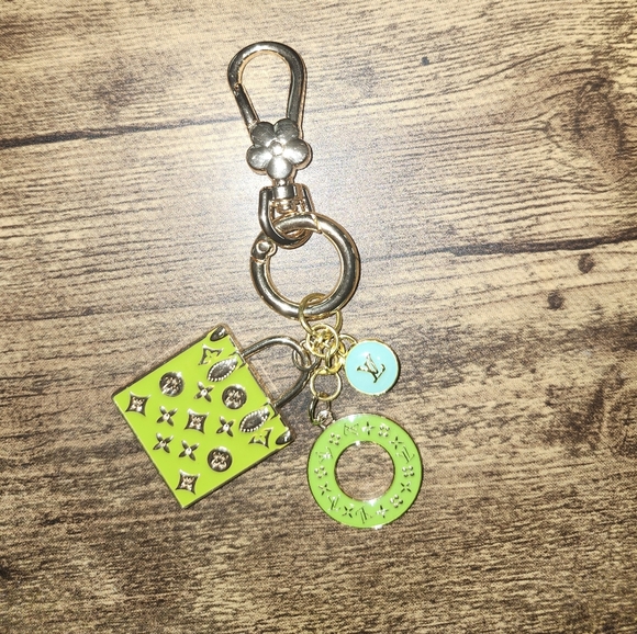 Gold and Green Charms With Upcycled Keyring #79 - Picture 1 of 2